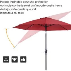 Outsunny Parasol Inclinable Aluminium Fibre De Verre Polyester Diamètre 2,65 M Coloris Rouge -Outsunny Soldes Magasin 4359002 5