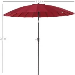Outsunny Parasol Inclinable Rond Avec Manivelle Aluminium Fibre De Verre Polyester Diamètre 2,60 M Coloris Rouge - Rouge -Outsunny Soldes Magasin 4359004 3