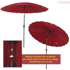 Outsunny Parasol Inclinable Rond Avec Manivelle Aluminium Fibre De Verre Polyester Diamètre 2,60 M Coloris Rouge - Rouge -Outsunny Soldes Magasin 4359004 4