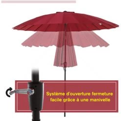 Outsunny Parasol Inclinable Rond Avec Manivelle Aluminium Fibre De Verre Polyester Diamètre 2,60 M Coloris Rouge - Rouge -Outsunny Soldes Magasin 4359004 5