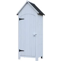 Outsunny Armoire Abri De Jardin Remise Pour Outils 3 étagères Porte Loquet Toit Pente Bitumé Dim. 77L X 54l X 179H Cm Bois Sapin Pré-huilé Blanc