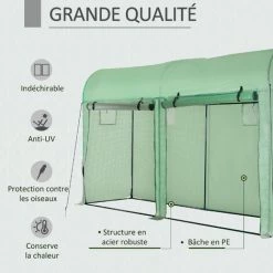 Outsunny Serre De Jardin Serre à Tomates Dim. 3L X 1l X 2H M 2 Portes Zippées Déroulantes 4 Fenêtres Enroulables Acier PE Haute Densité 140 G/m² Anti-UV Vert 10 Outsunny Serre De Jardin Serre à Tomates Dim. 3L X 1l X 2H M 2 Portes Zippées Déroulantes 4 Fenêtres Enroulables Acier PE Haute Densité 140 G/m² Anti-UV Vert -Outsunny Soldes Magasin 45628520 4