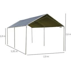 Outsunny Carport Auvent Pour Voiture 5,95L X 2,90l X 2,60H M Acier Galvanisé Robuste PE Haute Densité Gris - Gris -Outsunny Soldes Magasin 45647494 3