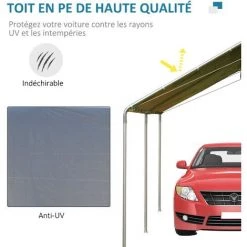 Outsunny Carport Auvent Pour Voiture 5,95L X 2,90l X 2,60H M Acier Galvanisé Robuste PE Haute Densité Gris - Gris -Outsunny Soldes Magasin 45647494 5