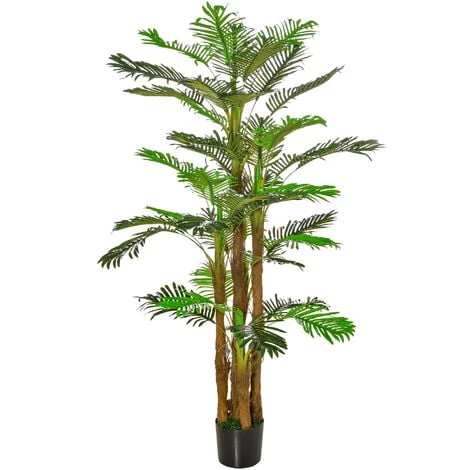 Outsunny Palmier Artificiel H.1,85 M Arbre Artificiel Tronc Branches Lichen Feuilles Grand Réalisme Pot Inclus - Vert 3 Outsunny Palmier Artificiel H.1,85 M Arbre Artificiel Tronc Branches Lichen Feuilles Grand Réalisme Pot Inclus - Vert