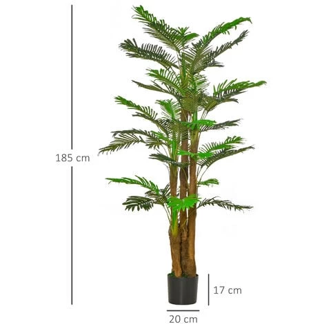 Outsunny Palmier Artificiel H.1,85 M Arbre Artificiel Tronc Branches Lichen Feuilles Grand Réalisme Pot Inclus - Vert 5 Outsunny Palmier Artificiel H.1,85 M Arbre Artificiel Tronc Branches Lichen Feuilles Grand Réalisme Pot Inclus - Vert – Image 3