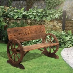 Outsunny Banc De Jardin 3 Places Style Rustique Chic Accoudoirs Roues De Charette Bois Sapin Traité Carbonisation - Marron 10 Outsunny Banc De Jardin 3 Places Style Rustique Chic Accoudoirs Roues De Charette Bois Sapin Traité Carbonisation - Marron -Outsunny Soldes Magasin 47114245 4