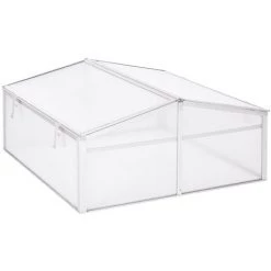 Outsunny Mini Serre De Jardin Serre à Tomates Dim. 100L X 100l X 48H Cm 2 Pannneaux Toits Ouvrables Réglables Alu. Polycarbonate