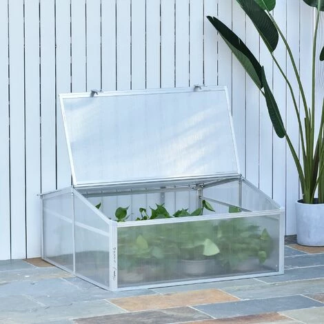 Outsunny Mini Serre De Jardin Serre à Tomates Dim. 100L X 100l X 48H Cm 2 Pannneaux Toits Ouvrables Réglables Alu. Polycarbonate 4 Outsunny Mini Serre De Jardin Serre à Tomates Dim. 100L X 100l X 48H Cm 2 Pannneaux Toits Ouvrables Réglables Alu. Polycarbonate – Image 2