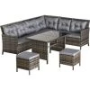Outsunny Salon De Jardin 8 Pers. Grand Confort Canapé D'angle + 2 Poufs + Table à Manger 12 Coussins Assise & Dossier Fournis Polyester Résine Tressée Grise - Gris -Outsunny Soldes Magasin 47140892 1