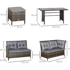 Outsunny Salon De Jardin 8 Pers. Grand Confort Canapé D'angle + 2 Poufs + Table à Manger 12 Coussins Assise & Dossier Fournis Polyester Résine Tressée Grise - Gris -Outsunny Soldes Magasin 47140892 3