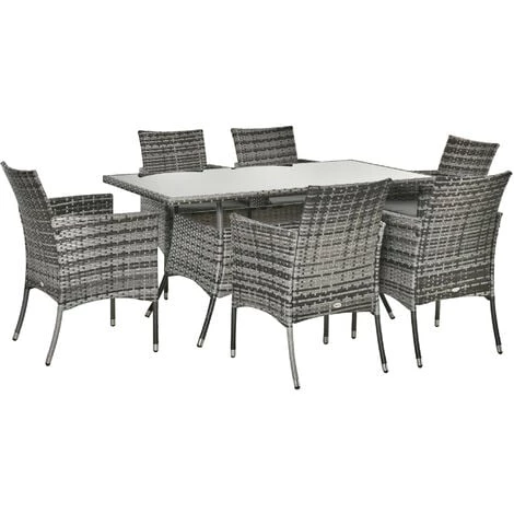 Outsunny Ensemble Salon De Jardin 6 Personnes - Grande Table Rectangulaire, 6 Fauteuils - 6 Coussins D'assise Déhoussables Inclus - Métal époxy Verre Trempé 5 Mm Résine Tressée Grise - Gris 3 Outsunny Ensemble Salon De Jardin 6 Personnes - Grande Table Rectangulaire, 6 Fauteuils - 6 Coussins D'assise Déhoussables Inclus - Métal époxy Verre Trempé 5 Mm Résine Tressée Grise - Gris
