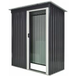 Outsunny Abri De Jardin - Remise Pour Outils - Cabanon Porte Verrouillable - Dim. 163L X 89l X 182H Cm - Tôle D'acier Noir Blanc - Gris