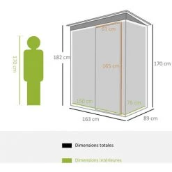 Outsunny Abri De Jardin - Remise Pour Outils - Cabanon Porte Verrouillable - Dim. 163L X 89l X 182H Cm - Tôle D'acier Noir Blanc - Gris -Outsunny Soldes Magasin 47488974 3