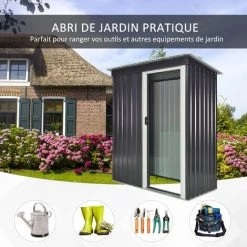 Outsunny Abri De Jardin - Remise Pour Outils - Cabanon Porte Verrouillable - Dim. 163L X 89l X 182H Cm - Tôle D'acier Noir Blanc - Gris -Outsunny Soldes Magasin 47488974 4