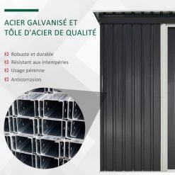 Outsunny Abri De Jardin - Remise Pour Outils - Cabanon Porte Verrouillable - Dim. 163L X 89l X 182H Cm - Tôle D'acier Noir Blanc - Gris -Outsunny Soldes Magasin 47488974 5