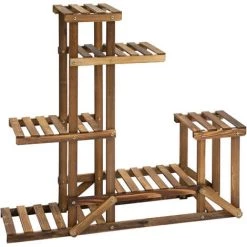 Outsunny Étagère à Fleurs En Bois - Porte Plante Bois 6 Tablettes - Dim. 98L X 28l X 96,5H Cm - Bois De Sapin Traité Carbonisation