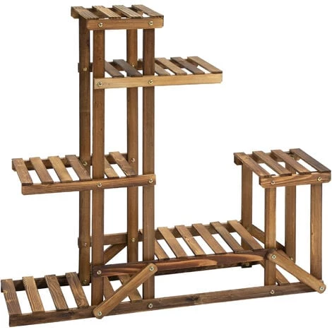 Outsunny Étagère à Fleurs En Bois - Porte Plante Bois 6 Tablettes - Dim. 98L X 28l X 96,5H Cm - Bois De Sapin Traité Carbonisation 3 Outsunny Étagère à Fleurs En Bois - Porte Plante Bois 6 Tablettes - Dim. 98L X 28l X 96,5H Cm - Bois De Sapin Traité Carbonisation