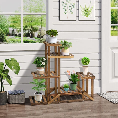 Outsunny Étagère à Fleurs En Bois - Porte Plante Bois 6 Tablettes - Dim. 98L X 28l X 96,5H Cm - Bois De Sapin Traité Carbonisation 4 Outsunny Étagère à Fleurs En Bois - Porte Plante Bois 6 Tablettes - Dim. 98L X 28l X 96,5H Cm - Bois De Sapin Traité Carbonisation – Image 2