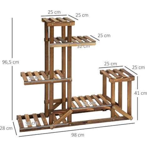 Outsunny Étagère à Fleurs En Bois - Porte Plante Bois 6 Tablettes - Dim. 98L X 28l X 96,5H Cm - Bois De Sapin Traité Carbonisation 5 Outsunny Étagère à Fleurs En Bois - Porte Plante Bois 6 Tablettes - Dim. 98L X 28l X 96,5H Cm - Bois De Sapin Traité Carbonisation – Image 3