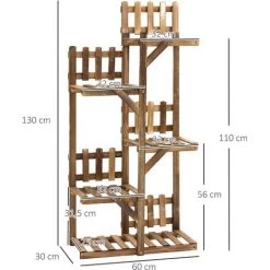 Outsunny Étagère à Fleurs En Bois - Porte Plante Bois 5 Tablettes Ornement Petites Barrières - Dim. 60L X 30l X 130H Cm - Bois De Sapin Traité Carbonisation -Outsunny Soldes Magasin 47488982 3