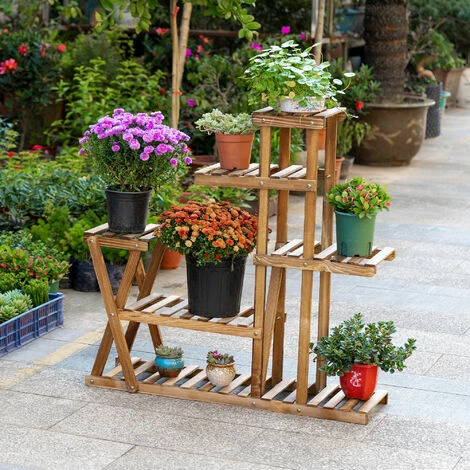 Outsunny Étagère à Fleurs En Bois - Porte Plante Bois 6 Tablettes - Dim. 98L X 28l X 95H Cm - Bois De Sapin Traité Carbonisation - Marron 6 Outsunny Étagère à Fleurs En Bois - Porte Plante Bois 6 Tablettes - Dim. 98L X 28l X 95H Cm - Bois De Sapin Traité Carbonisation - Marron – Image 4