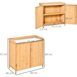 Outsunny Armoire De Jardin Sur Pied Table De Rempotage 2 En 1 - Double Porte, étagère, Plateau Tôle Acier Galvanisé - Bois De Cèdre Pré-huilé - Beige -Outsunny Soldes Magasin 47488990 3