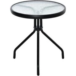Outsunny Table Basse Ronde Bistro De Jardin Dim. Ø 50 X 55H Cm Piètement Trépied Métal époxy Noir Plateau Verre Trempé - Noir