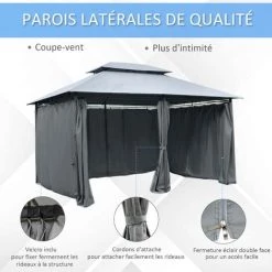 Outsunny Tonnelle Barnum Pavillon De Jardin Style Colonial Double Toit Toiles Latérales Amovibles 3L X 4l X 2,65H M Gris - Gris -Outsunny Soldes Magasin 47489015 4
