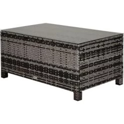 Outsunny Table Basse De Jardin Plateau Verre Trempé 5 Mm Rotin Tressé 85 X 50 X 39 Cm Max. 70 Kg Gris - Gris