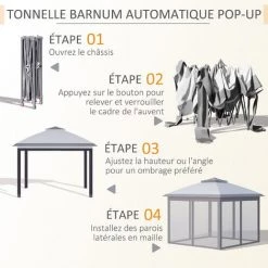 Outsunny Tonnelle Barnum De Jardin Pop-up Pliant - Dim. 3,30L X 3,30l X 2,88H M - Hauteur Réglable, Double Toit, Sac Transport - Métal époxy, Oxford, Moustiquaires - Gris -Outsunny Soldes Magasin 47582380 4