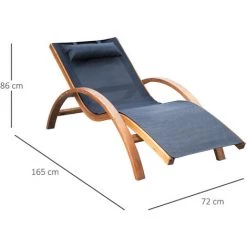 Outsunny Transat Chaise Longue Design Style Tropical Bois Massif Naturel Coloris Beige Noir -Outsunny Soldes Magasin 48139902 3