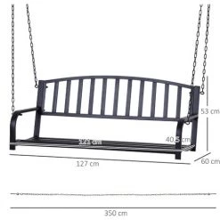 Outsunny Banc Suspendu 2 Places Balancelle De Jardin En Métal Dim. 127L X 60l X 53H Cm Chaînes Incluses Métal époxy Noir -Outsunny Soldes Magasin 48139927 3