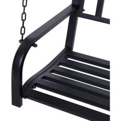 Outsunny Banc Suspendu 2 Places Balancelle De Jardin En Métal Dim. 127L X 60l X 53H Cm Chaînes Incluses Métal époxy Noir -Outsunny Soldes Magasin 48139927 4