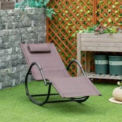 Outsunny Chaise Longue à Bascule Rocking Chair Design Contemporain Dim. 160L X 61l X 79H Cm Métal Textilène Brun - Brun -Outsunny Soldes Magasin 48159375 2