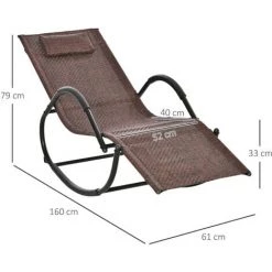 Outsunny Chaise Longue à Bascule Rocking Chair Design Contemporain Dim. 160L X 61l X 79H Cm Métal Textilène Brun - Brun -Outsunny Soldes Magasin 48159375 3