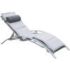 Outsunny Bain De Soleil Transat Design Contemporain Inclinable Multi-positions Avec Matelas Et Tétière Dim. 170L X 64l X 82H Cm Alu Textilène Gris