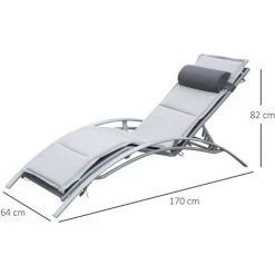 Outsunny Bain De Soleil Transat Design Contemporain Inclinable Multi-positions Avec Matelas Et Tétière Dim. 170L X 64l X 82H Cm Alu Textilène Gris -Outsunny Soldes Magasin 48441236 3