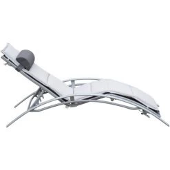 Outsunny Bain De Soleil Transat Design Contemporain Inclinable Multi-positions Avec Matelas Et Tétière Dim. 170L X 64l X 82H Cm Alu Textilène Gris -Outsunny Soldes Magasin 48441236 4