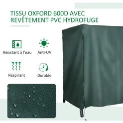 Outsunny Housse De Protection Balancelle De Jardin 3 Places Bâche étanche Dim. 2,05L X 1,24l X 1,64H M Polyester PVC Haute Densité Vert -Outsunny Soldes Magasin 48441363 5