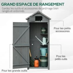 Outsunny Armoire Abri De Jardin Remise Pour Outils 3 étagères 2 Portes Loquets Toit Pente Bitumé 77L X 54l X 179H Cm Sapin Traité Gris - Gris -Outsunny Soldes Magasin 48869813 5
