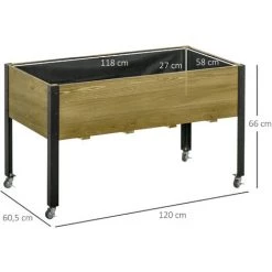 Outsunny Jardinière Sur Pieds - Potager Sur Roulettes - Inserts D'irrigation, Feutre De Drainage Inclus - Bois Sapin Autoclave -Outsunny Soldes Magasin 48873223 3