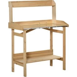 Outsunny Table De Rempotage Jardinage - 2 étagères Plateau Tôle Acier Galvanisé Avec Rebord - Bois Sapin Pré-huilé
