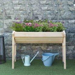 Outsunny Jardinière Sur Pieds Potager Dim. 108,5L X 60l X 80H Cm Inserts D'irrigation + Feutre De Drainage Inclus Bois Sapin - Beige -Outsunny Soldes Magasin 48873237 4