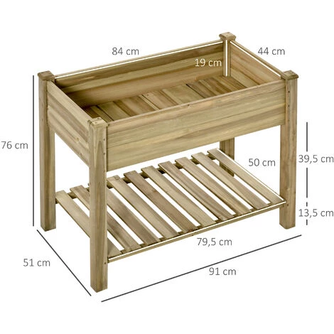 Outsunny Jardinière Sur Pieds Potager Avec étagère à Lattes Dim. 91L X 51l X 76H Cm Bois Sapin Autoclave 5 Outsunny Jardinière Sur Pieds Potager Avec étagère à Lattes Dim. 91L X 51l X 76H Cm Bois Sapin Autoclave – Image 3