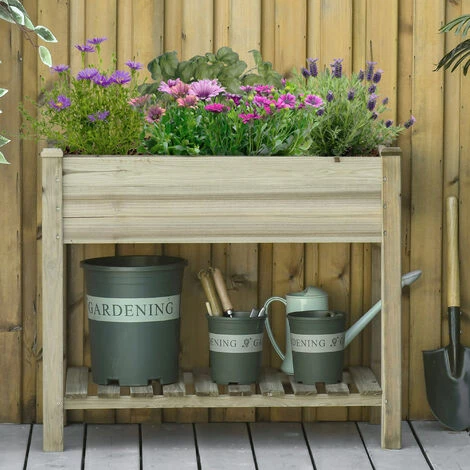 Outsunny Jardinière Sur Pieds Potager Avec étagère à Lattes Dim. 91L X 51l X 76H Cm Bois Sapin Autoclave 6 Outsunny Jardinière Sur Pieds Potager Avec étagère à Lattes Dim. 91L X 51l X 76H Cm Bois Sapin Autoclave – Image 4
