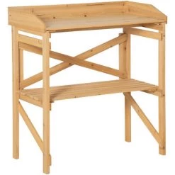 Outsunny Table De Rempotage Jardinage - étagère à Lattes - Plateau Avec Rebords - Bois Sapin Pré-huilé