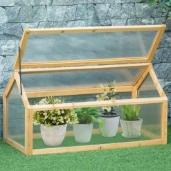 Outsunny Mini Serre De Jardin Serre à Tomates Dim. 90L X 52l X 49,5H Cm Toit Ouvrable Panneaux De Polycarbonate Bois Sapin Pré-huilé - Beige 8 Outsunny Mini Serre De Jardin Serre à Tomates Dim. 90L X 52l X 49,5H Cm Toit Ouvrable Panneaux De Polycarbonate Bois Sapin Pré-huilé - Beige -Outsunny Soldes Magasin 48873258 2