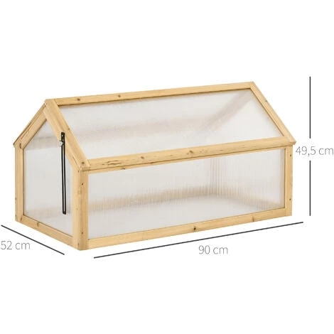 Outsunny Mini Serre De Jardin Serre à Tomates Dim. 90L X 52l X 49,5H Cm Toit Ouvrable Panneaux De Polycarbonate Bois Sapin Pré-huilé - Beige 5 Outsunny Mini Serre De Jardin Serre à Tomates Dim. 90L X 52l X 49,5H Cm Toit Ouvrable Panneaux De Polycarbonate Bois Sapin Pré-huilé - Beige – Image 3