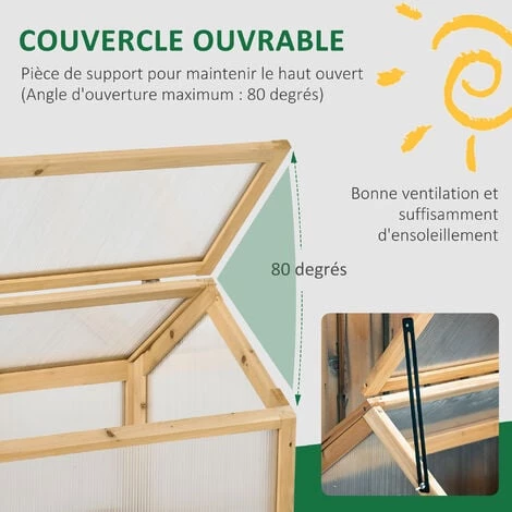 Outsunny Mini Serre De Jardin Serre à Tomates Dim. 90L X 52l X 49,5H Cm Toit Ouvrable Panneaux De Polycarbonate Bois Sapin Pré-huilé - Beige 6 Outsunny Mini Serre De Jardin Serre à Tomates Dim. 90L X 52l X 49,5H Cm Toit Ouvrable Panneaux De Polycarbonate Bois Sapin Pré-huilé - Beige – Image 4